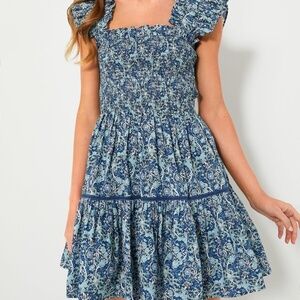 Tuckernuck Hyacinth House Blue Floral Smocked Eleanor Mini Dress SIZE MEDIUM